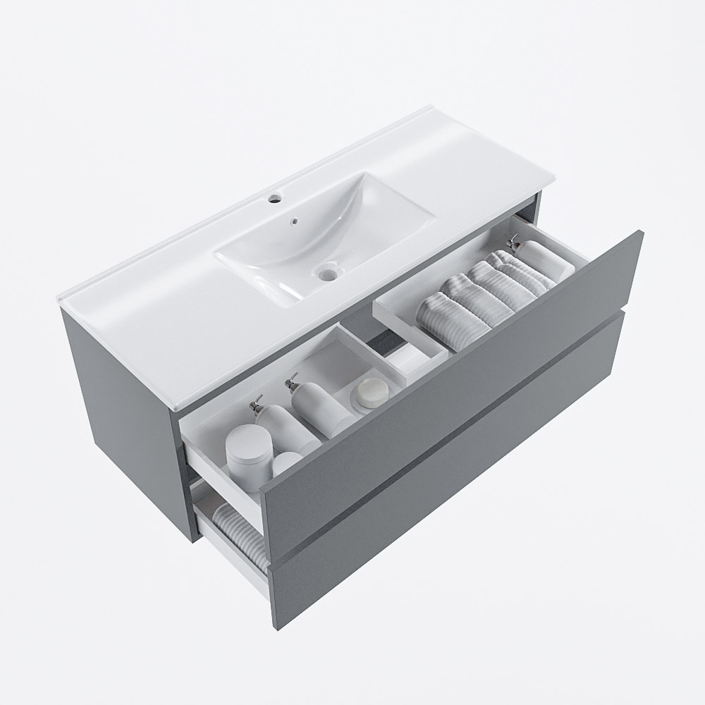 MONDIAZ VICA 120cm mueble de baño Plata 2 cajones. Lavabo DENIA Centro 1 orificio, color Blanco brillo. 7 MONDIAZ VICA 120cm mueble de baño Plata 2 cajones. Lavabo DENIA Centro 1 orificio, color Blanco brillo. - Imagen 7