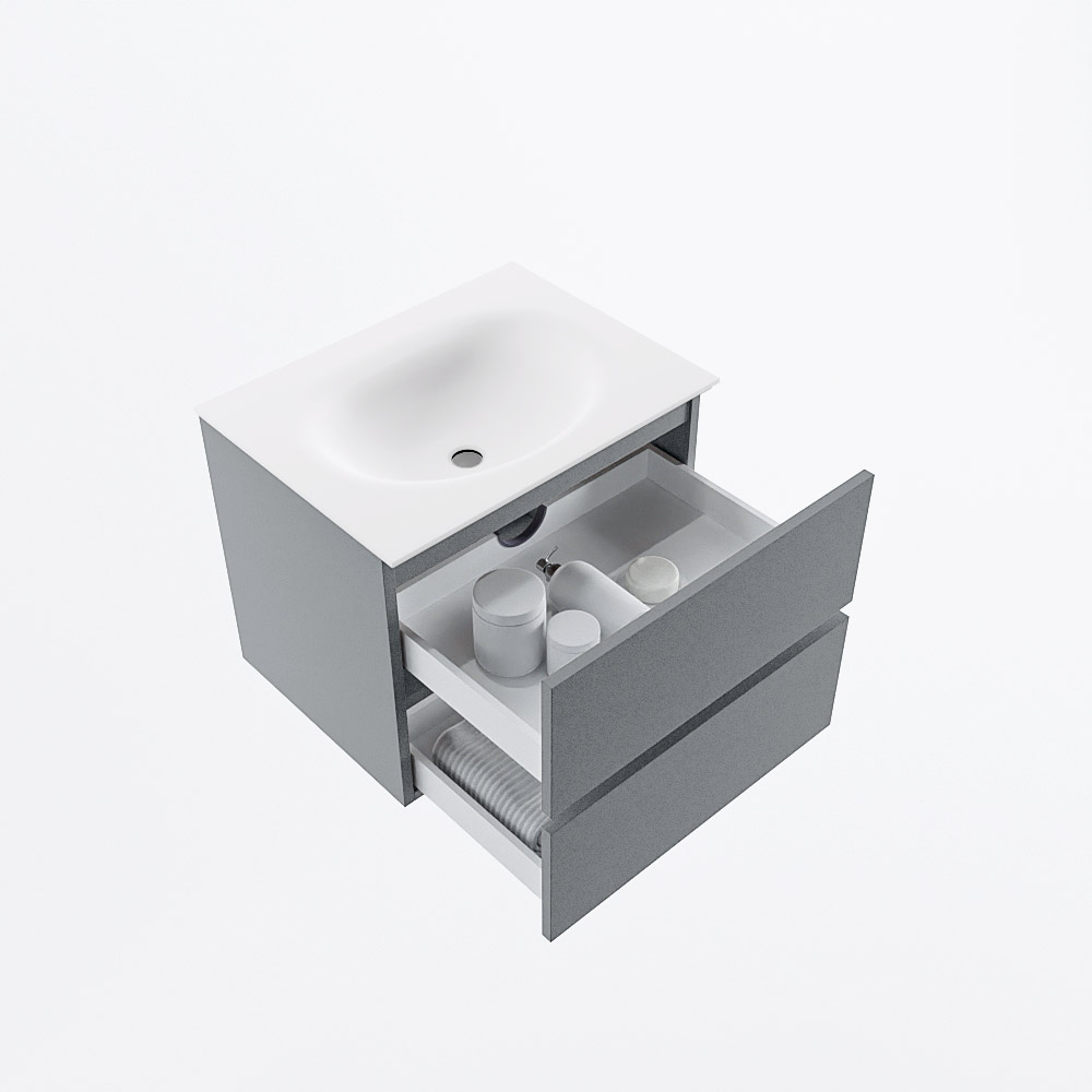 MONDIAZ VICA 60cm mueble de baño Plata 2 cajones. Lavabo MOON Centro 1 orificio, color Talc. 7 MONDIAZ VICA 60cm mueble de baño Plata 2 cajones. Lavabo MOON Centro 1 orificio, color Talc. - Imagen 7