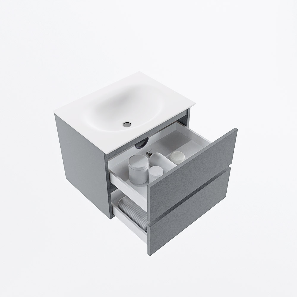 MONDIAZ VICA 60cm mueble de baño Plata 2 cajones. Lavabo MOON Centro sin orificio, color Talc. 7 MONDIAZ VICA 60cm mueble de baño Plata 2 cajones. Lavabo MOON Centro sin orificio, color Talc. - Imagen 7