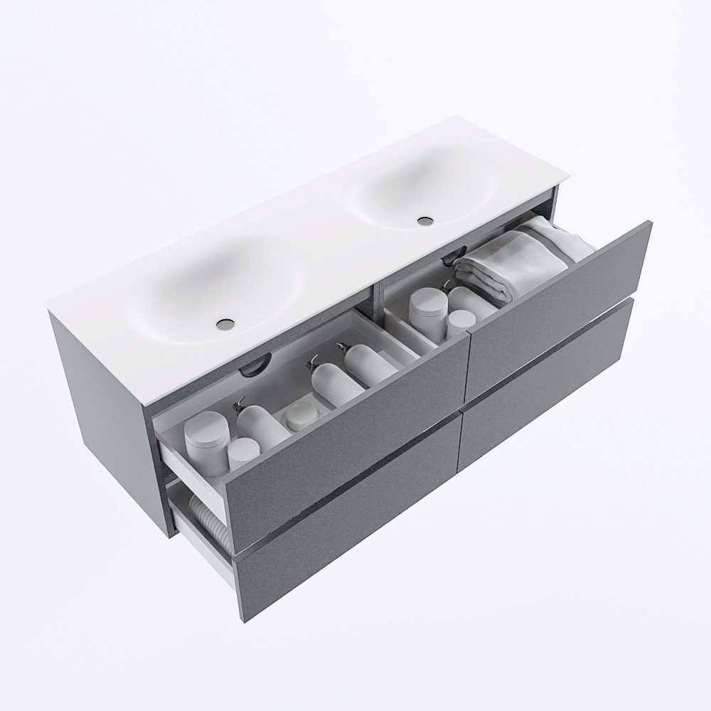 MONDIAZ VICA 140cm mueble de baño Plata 4 cajones. Lavabo MOON Doble sin orificio, color Talc. 7 MONDIAZ VICA 140cm mueble de baño Plata 4 cajones. Lavabo MOON Doble sin orificio, color Talc. - Imagen 7