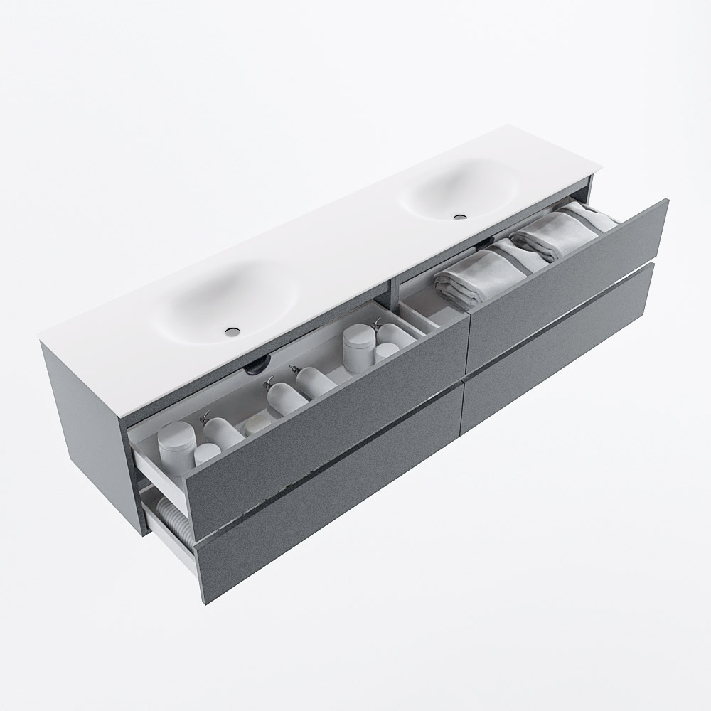 MONDIAZ VICA 200cm mueble de baño Plata 4 cajones. Lavabo MOON Doble 2 orificios, color Talc. 7 MONDIAZ VICA 200cm mueble de baño Plata 4 cajones. Lavabo MOON Doble 2 orificios, color Talc. - Imagen 7