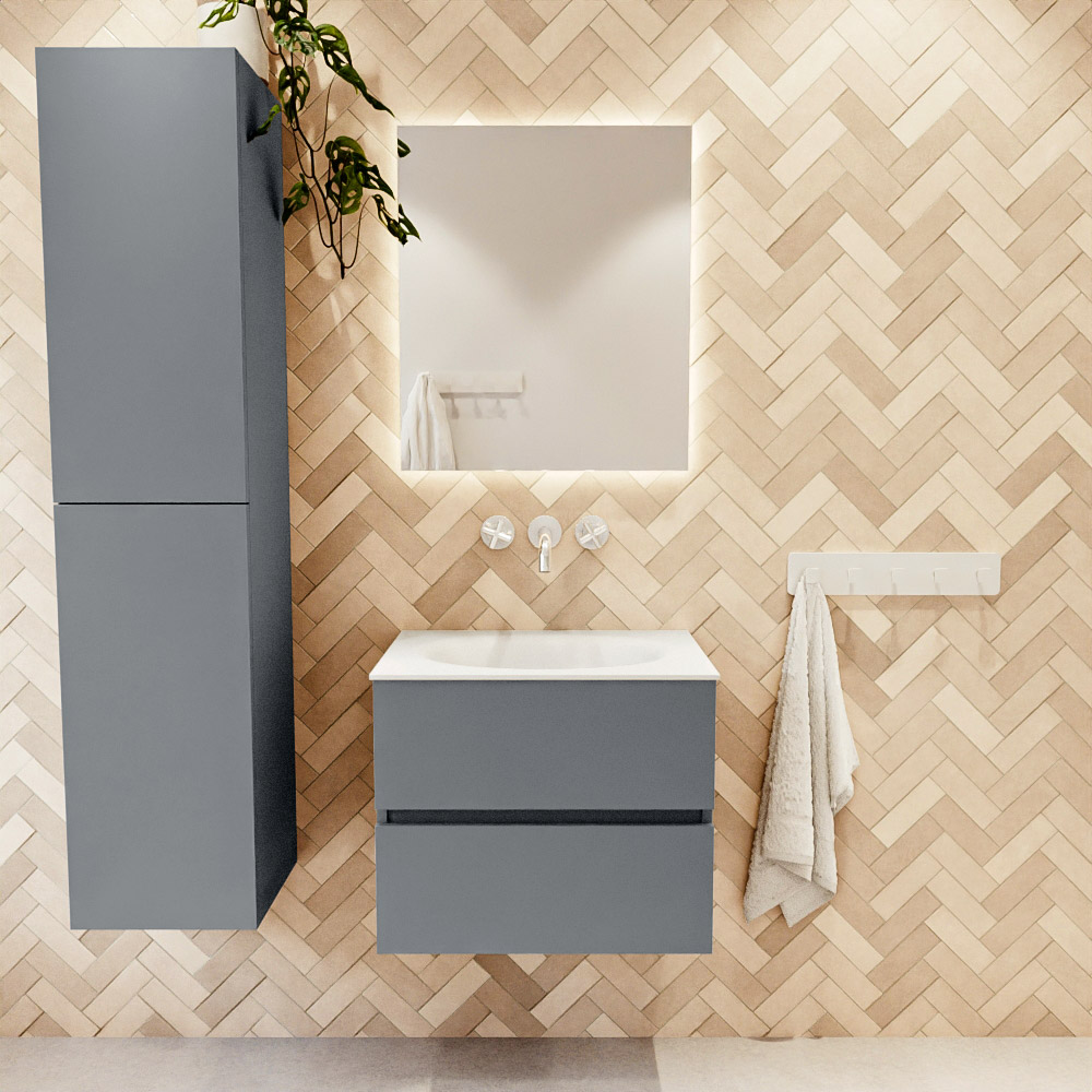 MONDIAZ VICA 60cm mueble de baño Plata 2 cajones. Lavabo MOON Centro sin orificio, color Talc. 2 color Talc.