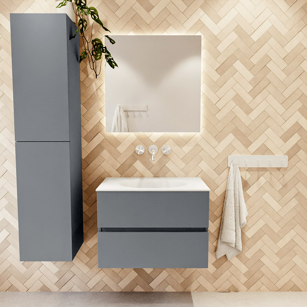 MONDIAZ VICA 70cm mueble de baño Plata 2 cajones. Lavabo MOON Centro sin orificio, color Talc. 2 color Talc.