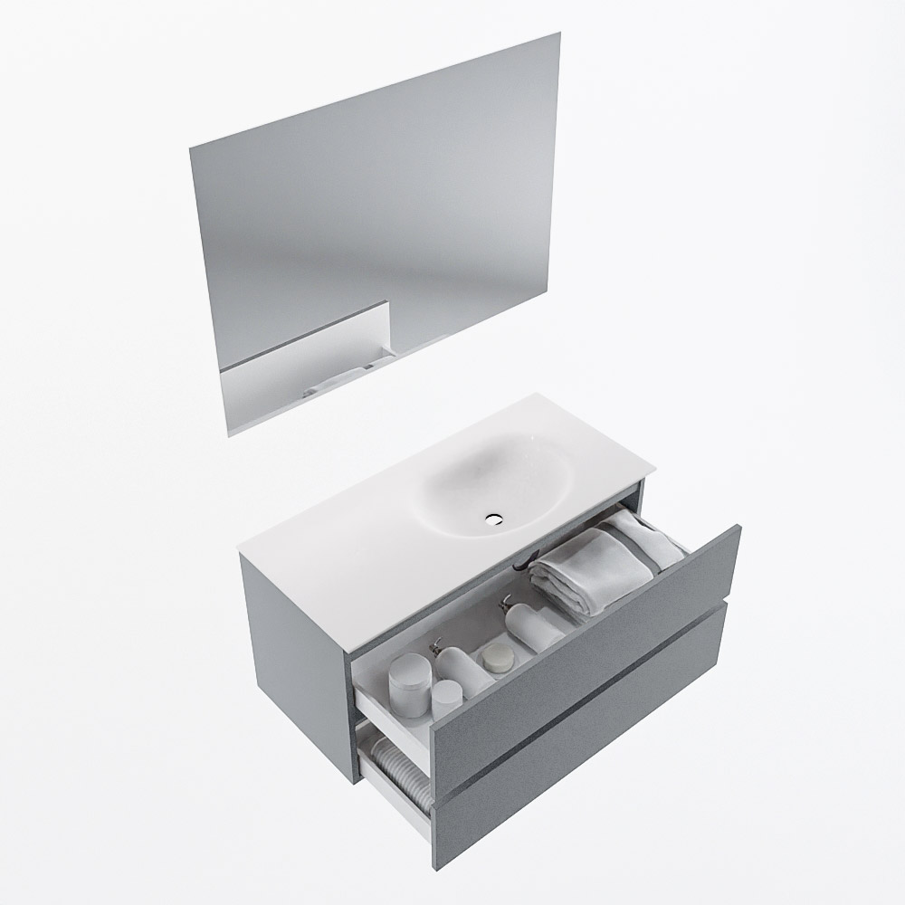 MONDIAZ VICA 100cm mueble de baño Plata 2 cajones. Lavabo MOON Derecho sin orificio color Talc con espejo LED. 7 MONDIAZ VICA 100cm mueble de baño Plata 2 cajones. Lavabo MOON Derecho sin orificio color Talc con espejo LED. - Imagen 7