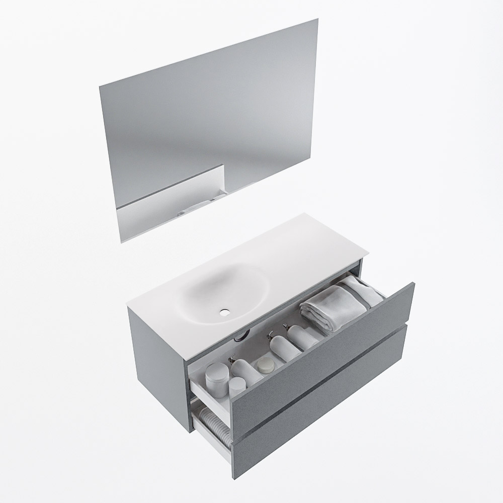 MONDIAZ VICA 110cm mueble de baño Plata 2 cajones. Lavabo MOON Izquierda sin orificio color Talc con espejo LED. 7 MONDIAZ VICA 110cm mueble de baño Plata 2 cajones. Lavabo MOON Izquierda sin orificio color Talc con espejo LED. - Imagen 7