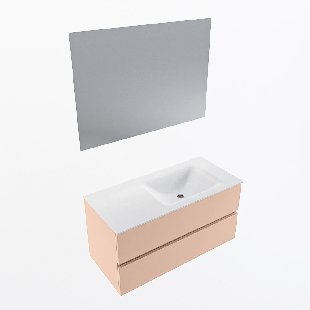 MONDIAZ VICA 100cm mueble de baño Rosee 2 cajones. Lavabo CLOUD Derecho sin orificio color Talc con espejo LED. 6 MONDIAZ VICA 100cm mueble de baño Rosee 2 cajones. Lavabo CLOUD Derecho sin orificio color Talc con espejo LED. - Imagen 6