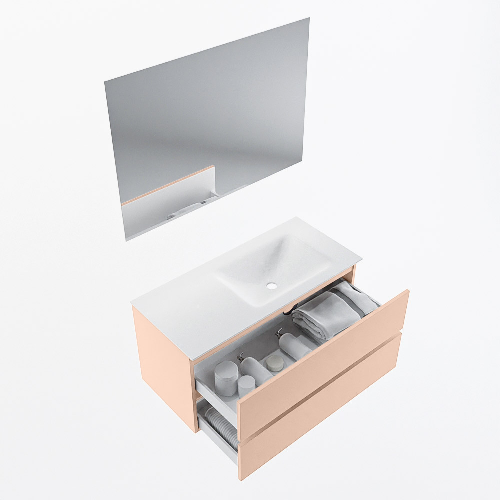 MONDIAZ VICA 100cm mueble de baño Rosee 2 cajones. Lavabo CLOUD Derecho sin orificio color Talc con espejo LED. 7 MONDIAZ VICA 100cm mueble de baño Rosee 2 cajones. Lavabo CLOUD Derecho sin orificio color Talc con espejo LED. - Imagen 7