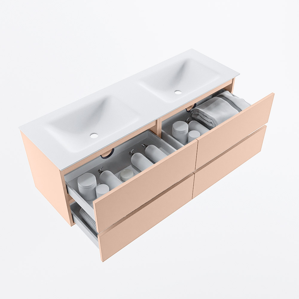 MONDIAZ VICA 140cm mueble de baño Rosee 4 cajones. Lavabo CLOUD Doble sin orificio, color Talc. 6 MONDIAZ VICA 140cm mueble de baño Rosee 4 cajones. Lavabo CLOUD Doble sin orificio, color Talc. - Imagen 6