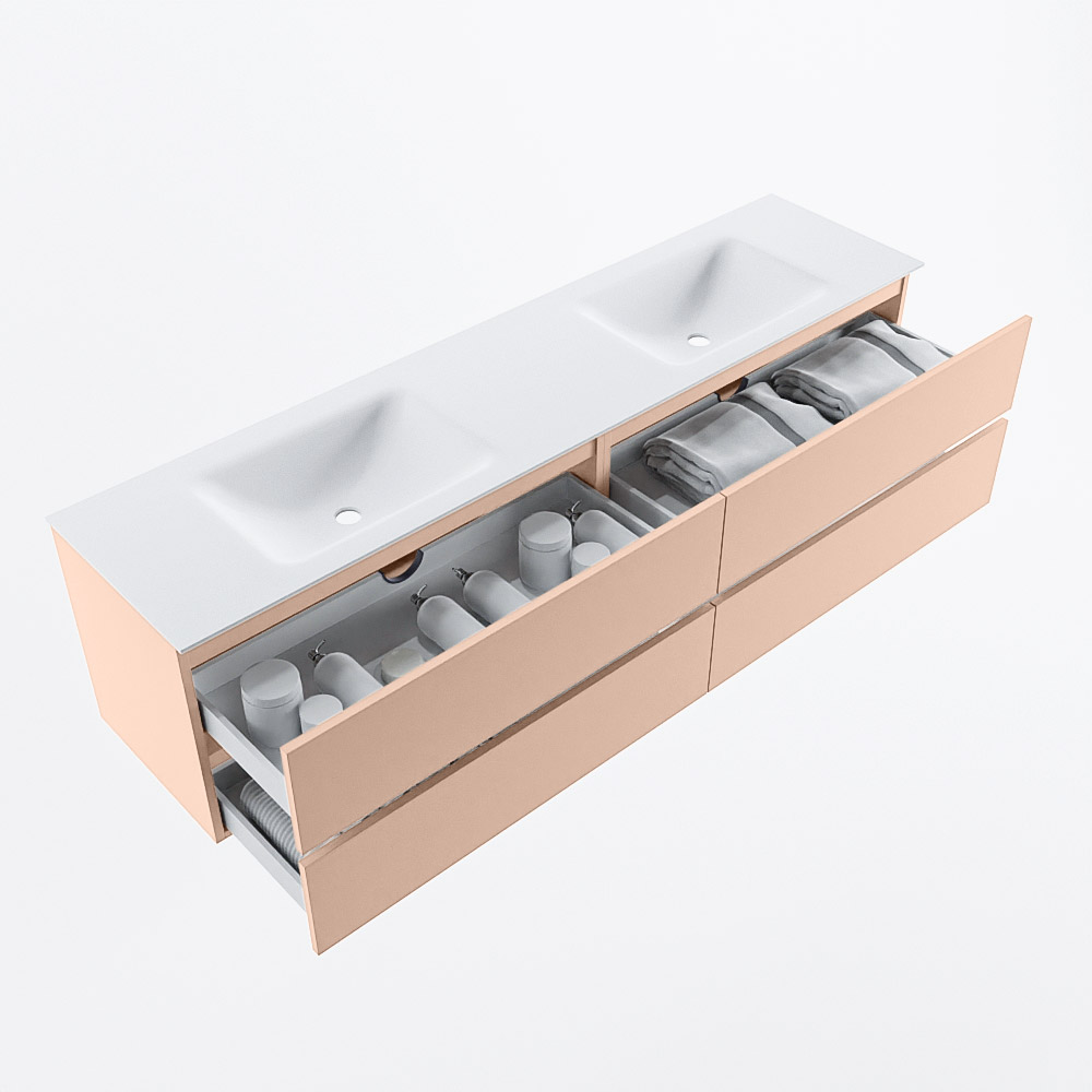 MONDIAZ VICA 190cm mueble de baño Rosee 4 cajones. Lavabo CLOUD Doble 2 orificios, color Talc. 7 MONDIAZ VICA 190cm mueble de baño Rosee 4 cajones. Lavabo CLOUD Doble 2 orificios, color Talc. - Imagen 7