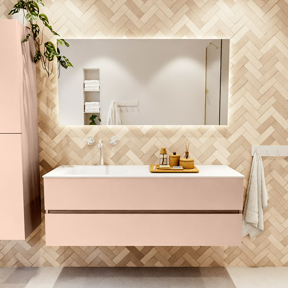 MONDIAZ VICA 140cm mueble de baño Rosee 2 cajones. Lavabo CLOUD Izquierda 1 orificio, color Talc. 2 color Talc.