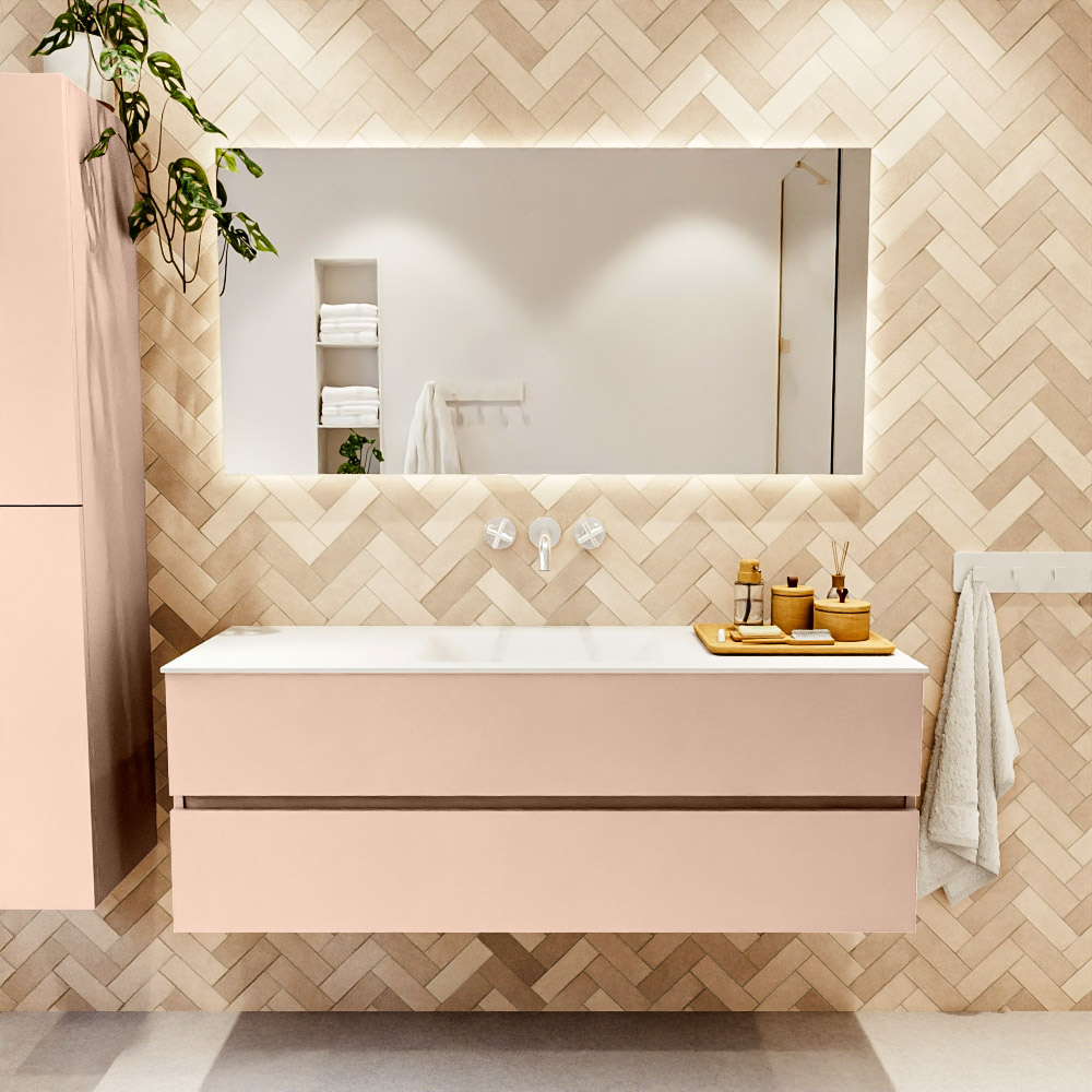MONDIAZ VICA 140cm mueble de baño Rosee 2 cajones. Lavabo CLOUD Centro sin orificio, color Talc. 2 color Talc.
