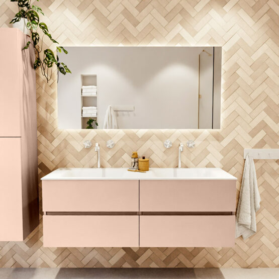 MONDIAZ VICA 140cm mueble de baño Rosee 4 cajones. Lavabo CLOUD Doble 2 orificios
