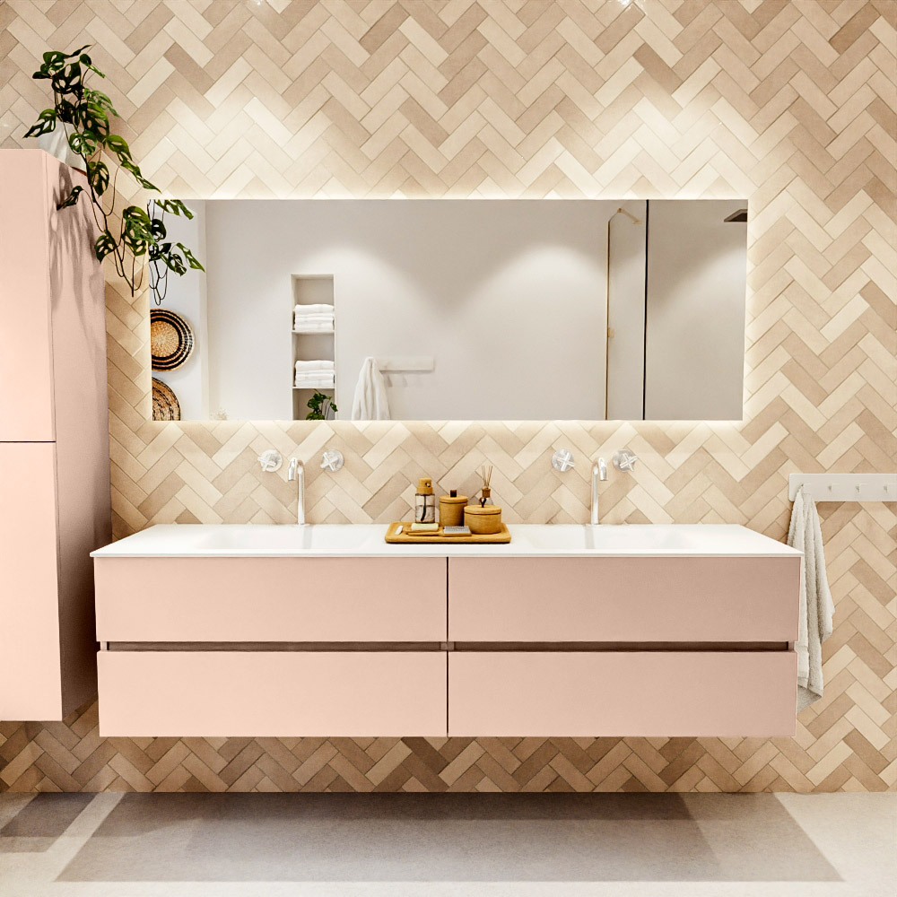 MONDIAZ VICA 190cm mueble de baño Rosee 4 cajones. Lavabo CLOUD Doble 2 orificios, color Talc. 2 color Talc.