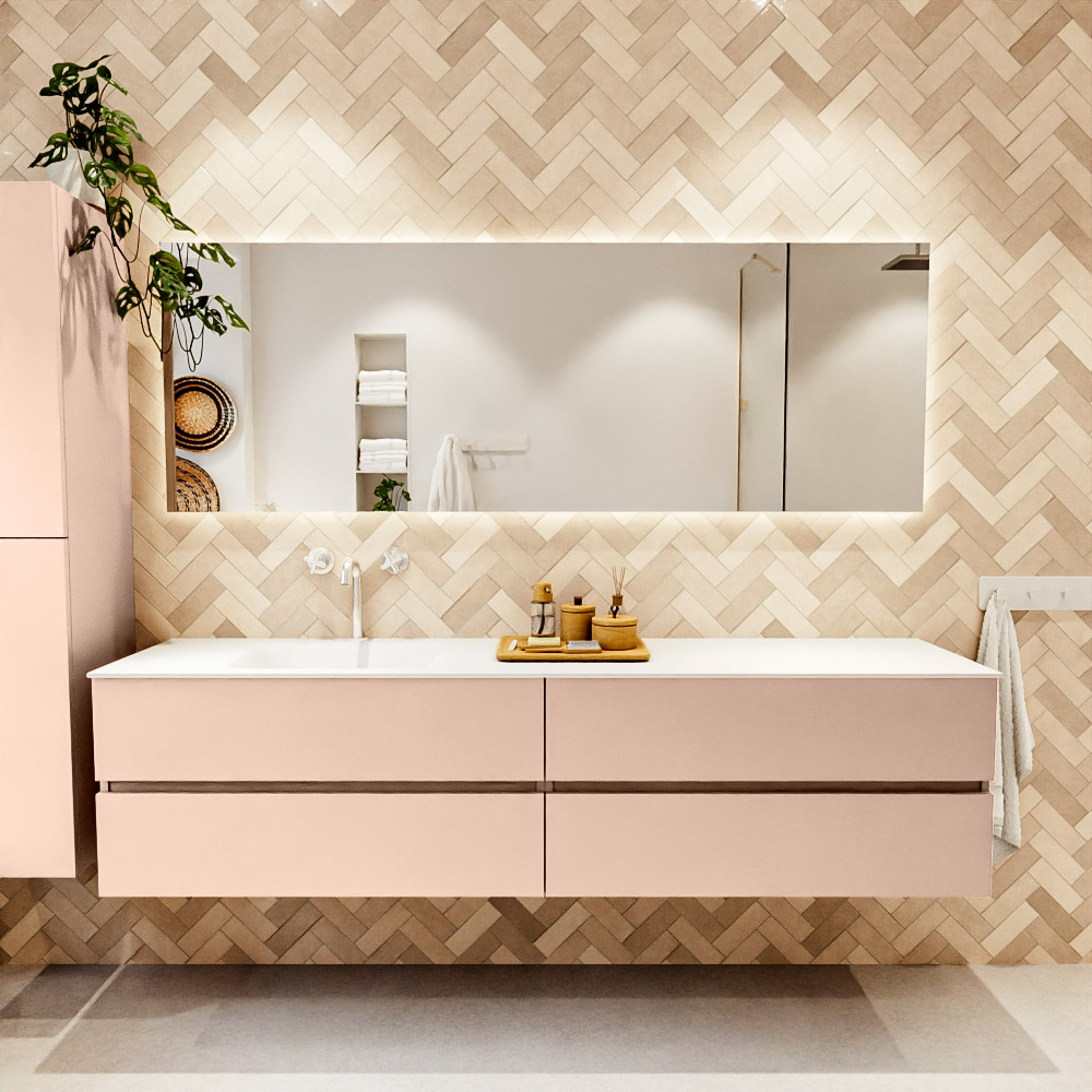 MONDIAZ VICA 200cm mueble de baño Rosee 4 cajones. Lavabo CLOUD Izquierda 1 orificio, color Talc. 2 color Talc.