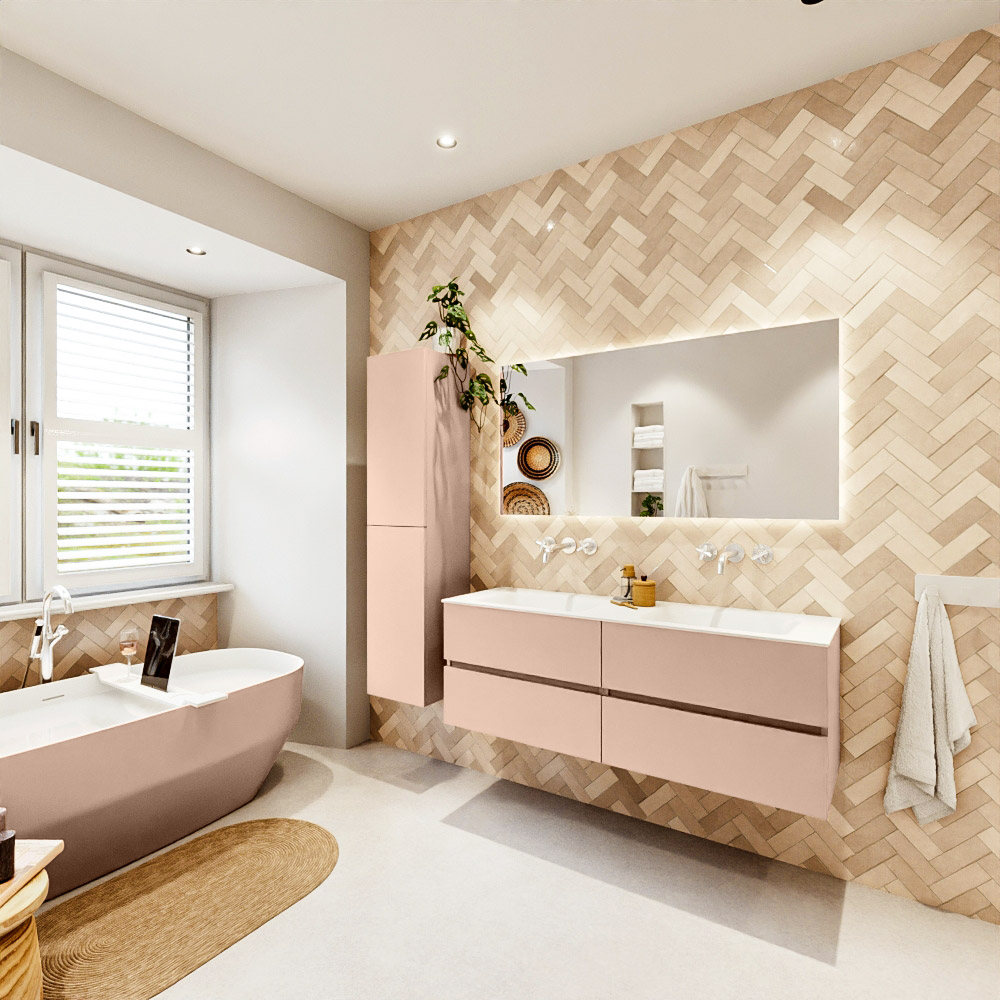 MONDIAZ VICA 140cm mueble de baño Rosee 4 cajones. Lavabo CLOUD Doble sin orificio, color Talc. 3 MONDIAZ VICA 140cm mueble de baño Rosee 4 cajones. Lavabo CLOUD Doble sin orificio, color Talc. - Imagen 3