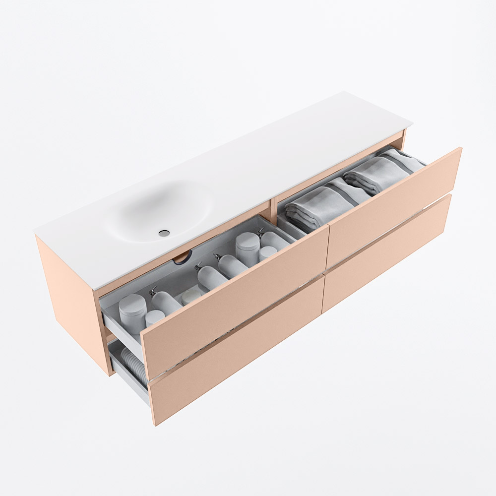 MONDIAZ VICA 180cm mueble de baño Rosee 4 cajones. Lavabo MOON Izquierda sin orificio, color Talc. 7 MONDIAZ VICA 180cm mueble de baño Rosee 4 cajones. Lavabo MOON Izquierda sin orificio, color Talc. - Imagen 7