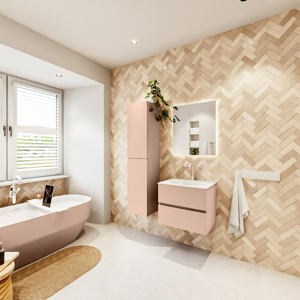 MONDIAZ VICA 60cm mueble de baño Rosee 2 cajones. Lavabo MOON Centro 1 orificio, color Talc. 4 MONDIAZ VICA 60cm mueble de baño Rosee 2 cajones. Lavabo MOON Centro 1 orificio, color Talc. - Imagen 4