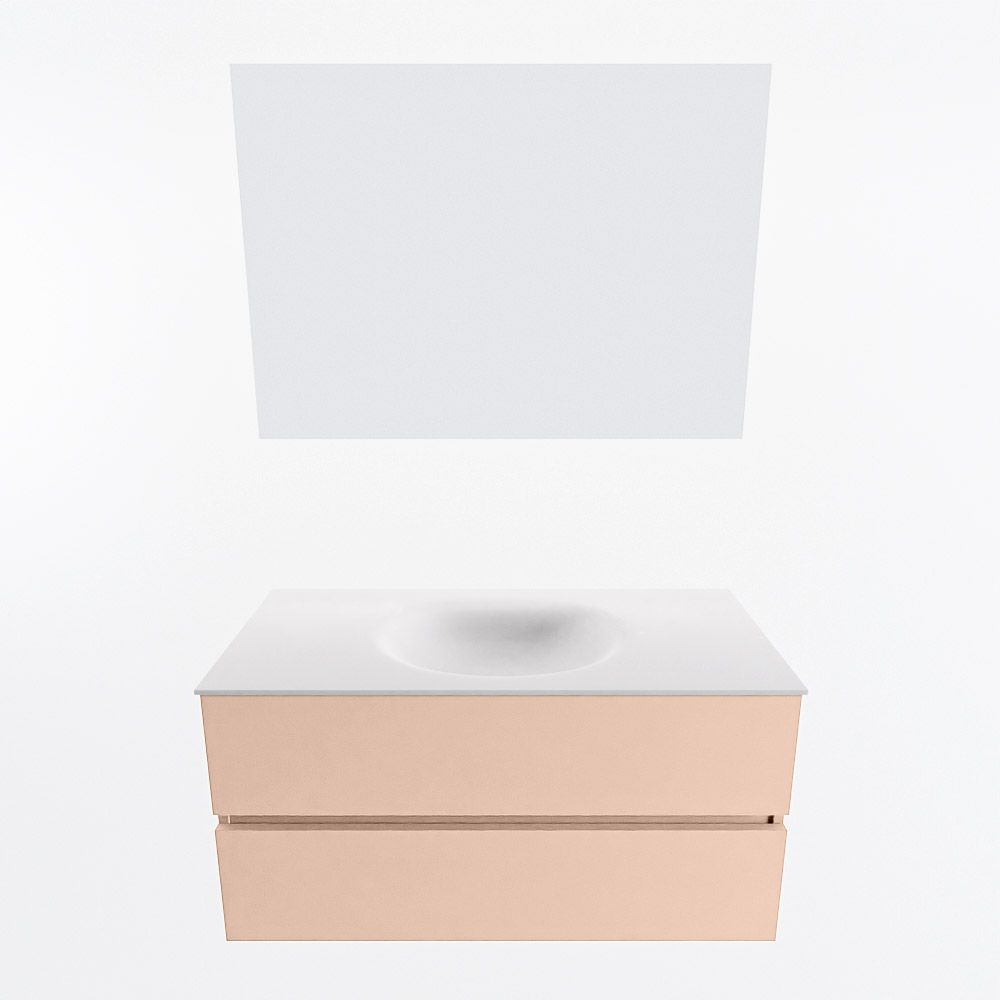 MONDIAZ VICA 100cm mueble de baño Rosee 2 cajones. Lavabo MOON Centro sin orificio color Talc con espejo LED. 5 MONDIAZ VICA 100cm mueble de baño Rosee 2 cajones. Lavabo MOON Centro sin orificio color Talc con espejo LED. - Imagen 5