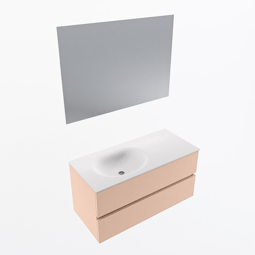 MONDIAZ VICA 100cm mueble de baño Rosee 2 cajones. Lavabo MOON Izquierda 1 orificio color Talc con espejo LED. 6 MONDIAZ VICA 100cm mueble de baño Rosee 2 cajones. Lavabo MOON Izquierda 1 orificio color Talc con espejo LED. - Imagen 6
