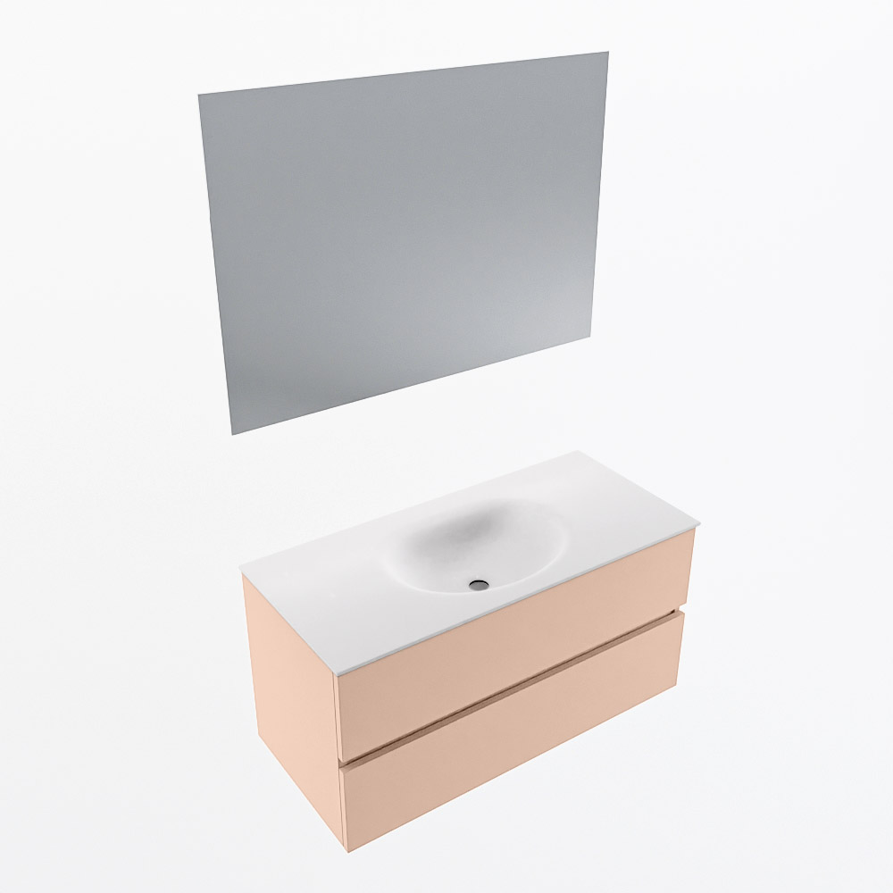 MONDIAZ VICA 100cm mueble de baño Rosee 2 cajones. Lavabo MOON Centro sin orificio color Talc con espejo LED. 6 MONDIAZ VICA 100cm mueble de baño Rosee 2 cajones. Lavabo MOON Centro sin orificio color Talc con espejo LED. - Imagen 6