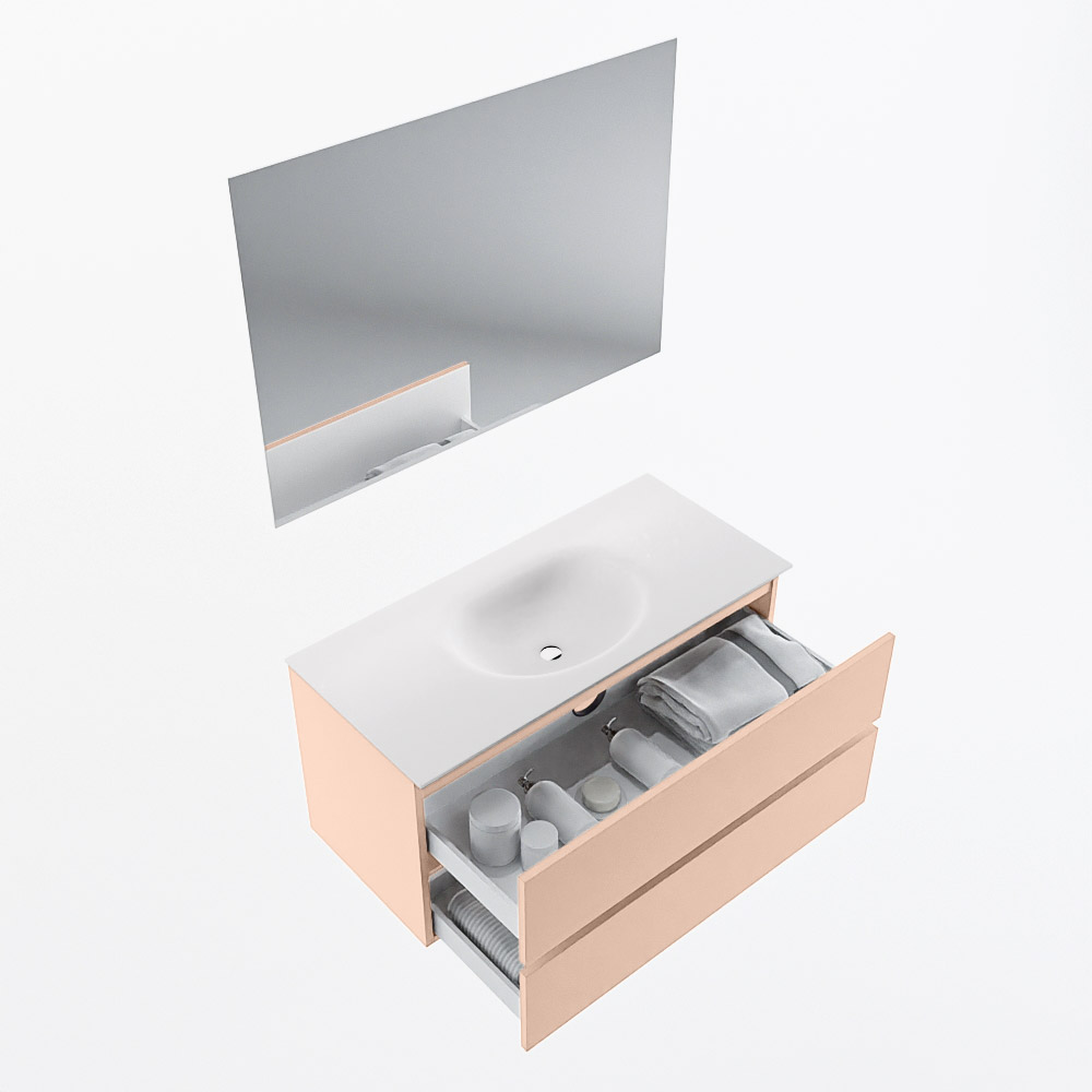 MONDIAZ VICA 100cm mueble de baño Rosee 2 cajones. Lavabo MOON Centro sin orificio color Talc con espejo LED. 7 MONDIAZ VICA 100cm mueble de baño Rosee 2 cajones. Lavabo MOON Centro sin orificio color Talc con espejo LED. - Imagen 7