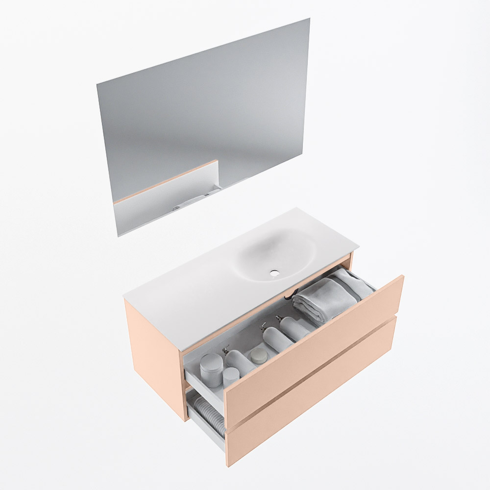 MONDIAZ VICA 110cm mueble de baño Rosee 2 cajones. Lavabo MOON Derecho 1 orificio color Talc con espejo LED. 7 MONDIAZ VICA 110cm mueble de baño Rosee 2 cajones. Lavabo MOON Derecho 1 orificio color Talc con espejo LED. - Imagen 7