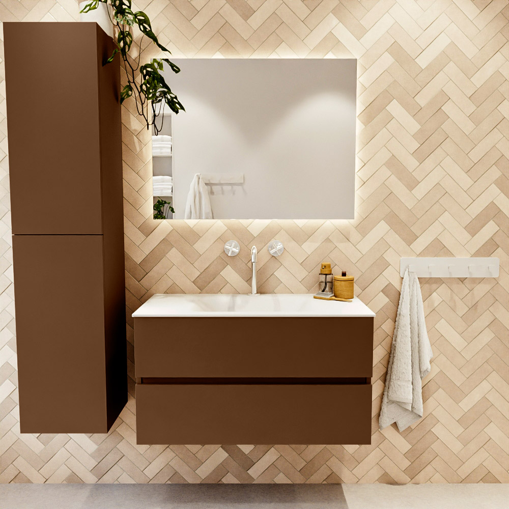 MONDIAZ VICA 90cm mueble de baño Rust 2 cajones. Lavabo CLOUD Centro 1 orificio, color Talc. 2 color Talc.