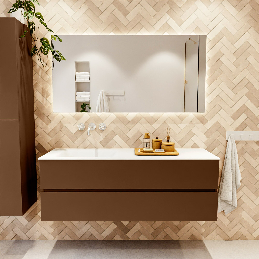 MONDIAZ VICA 140cm mueble de baño Rust 2 cajones. Lavabo CLOUD Izquierda sin orificio, color Talc. 2 color Talc.