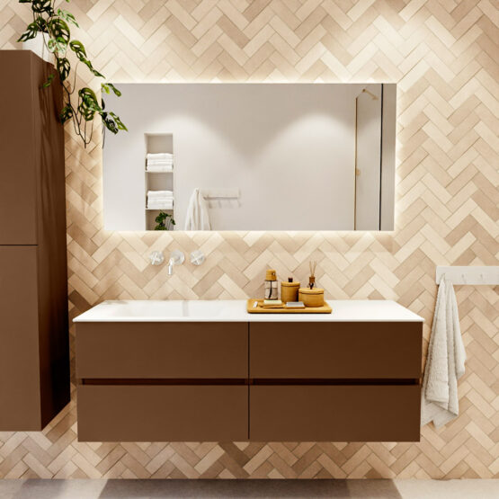 MONDIAZ VICA 140cm mueble de baño Rust 4 cajones. Lavabo CLOUD Izquierda sin orificio