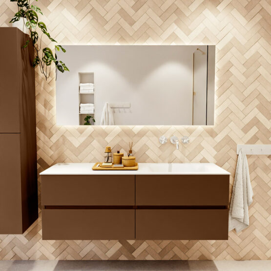 MONDIAZ VICA 140cm mueble de baño Rust 4 cajones. Lavabo CLOUD Derecho sin orificio