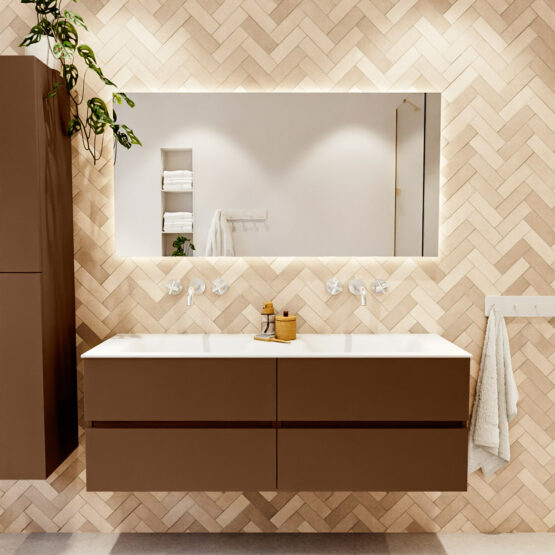 MONDIAZ VICA 140cm mueble de baño Rust 4 cajones. Lavabo CLOUD Doble sin orificio