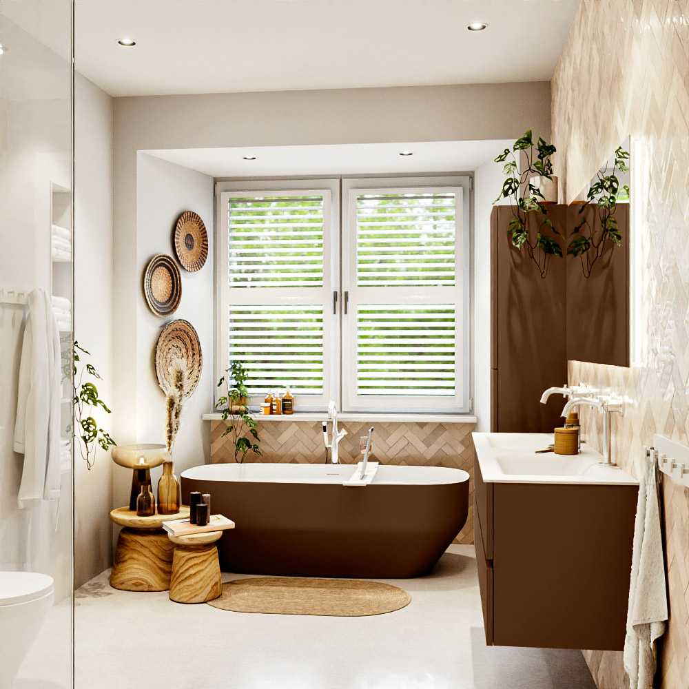 MONDIAZ VICA 140cm mueble de baño Rust 2 cajones. Lavabo CLOUD Doble 2 orificios, color Talc. 2 color Talc.