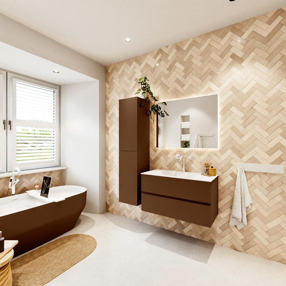 MONDIAZ VICA 90cm mueble de baño Rust 2 cajones. Lavabo CLOUD Centro 1 orificio, color Talc. 4 MONDIAZ VICA 90cm mueble de baño Rust 2 cajones. Lavabo CLOUD Centro 1 orificio, color Talc. - Imagen 4