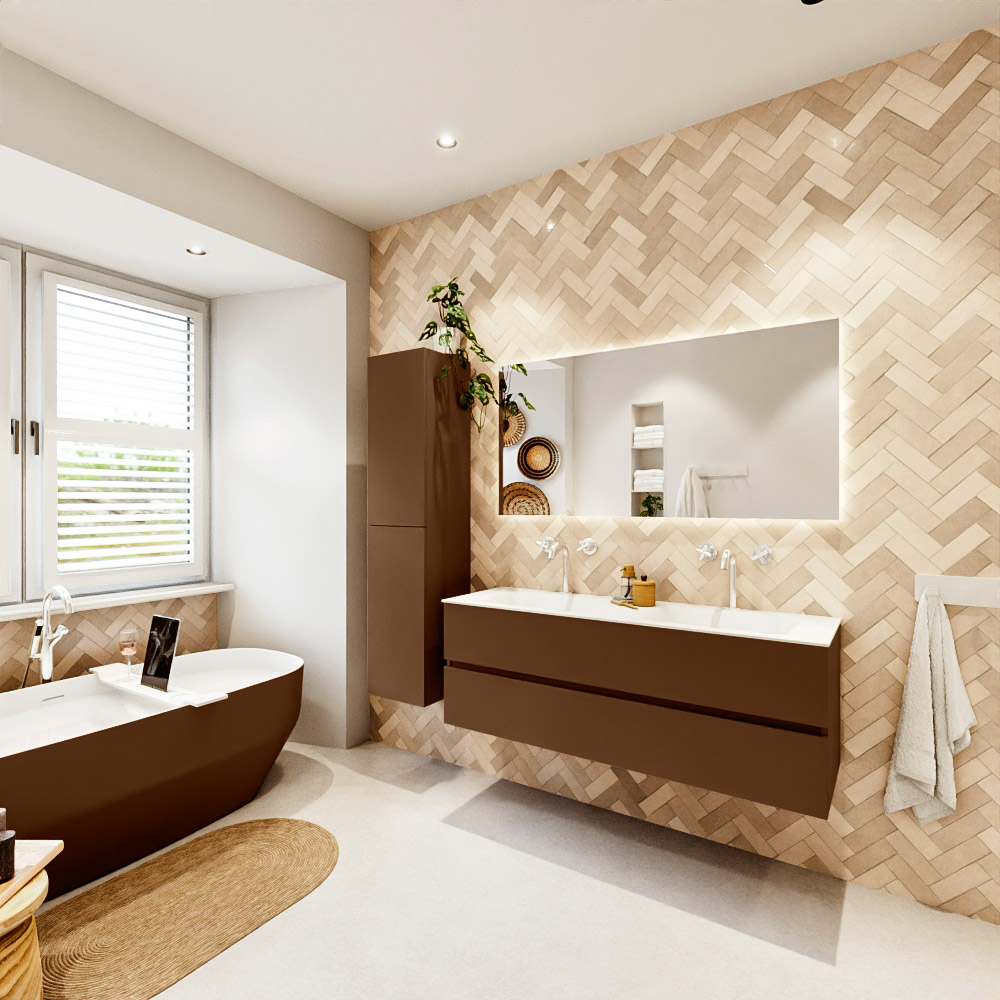 MONDIAZ VICA 140cm mueble de baño Rust 2 cajones. Lavabo CLOUD Doble 2 orificios, color Talc. 3 MONDIAZ VICA 140cm mueble de baño Rust 2 cajones. Lavabo CLOUD Doble 2 orificios, color Talc. - Imagen 3