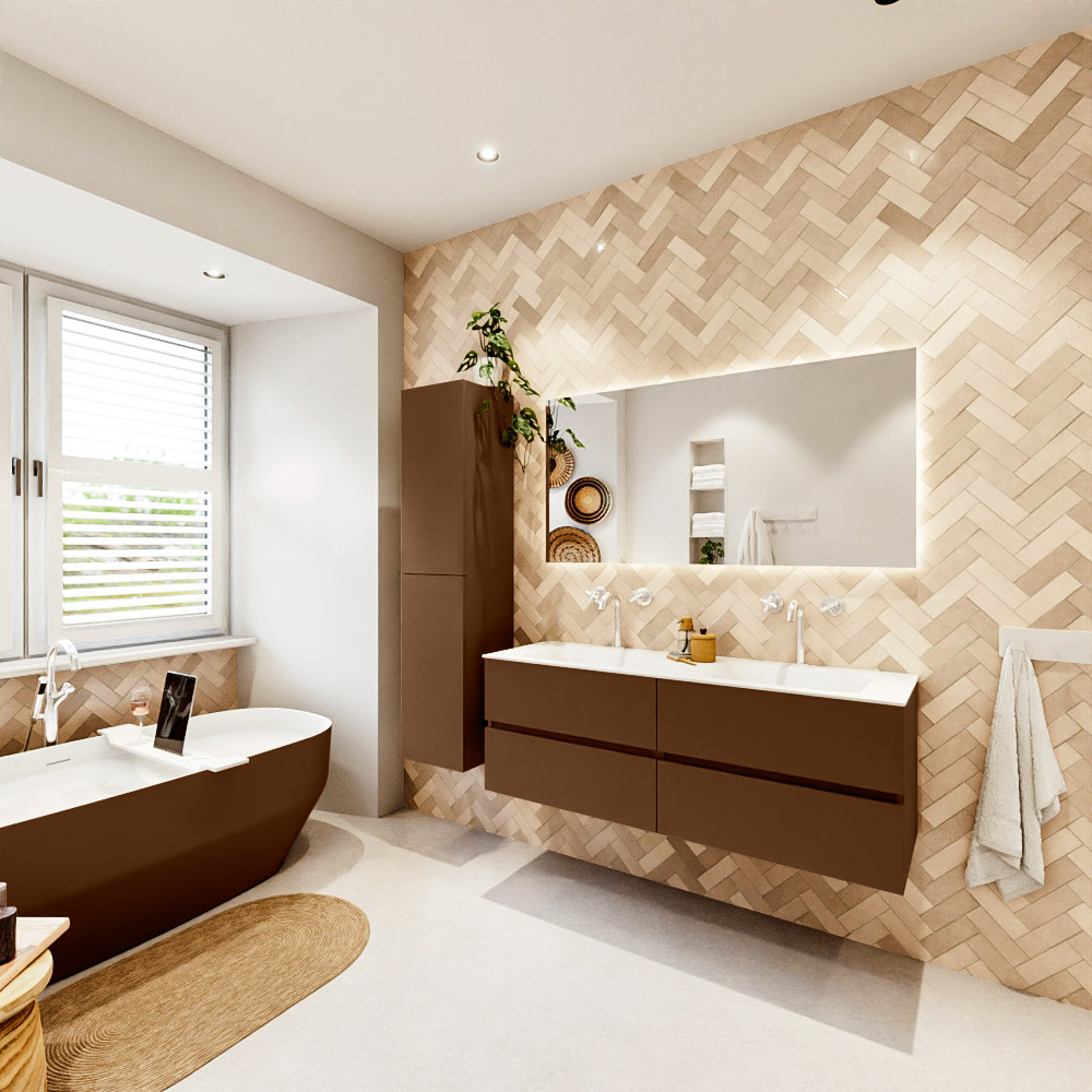 MONDIAZ VICA 140cm mueble de baño Rust 4 cajones. Lavabo CLOUD Doble 2 orificios, color Talc. 4 MONDIAZ VICA 140cm mueble de baño Rust 4 cajones. Lavabo CLOUD Doble 2 orificios, color Talc. - Imagen 4