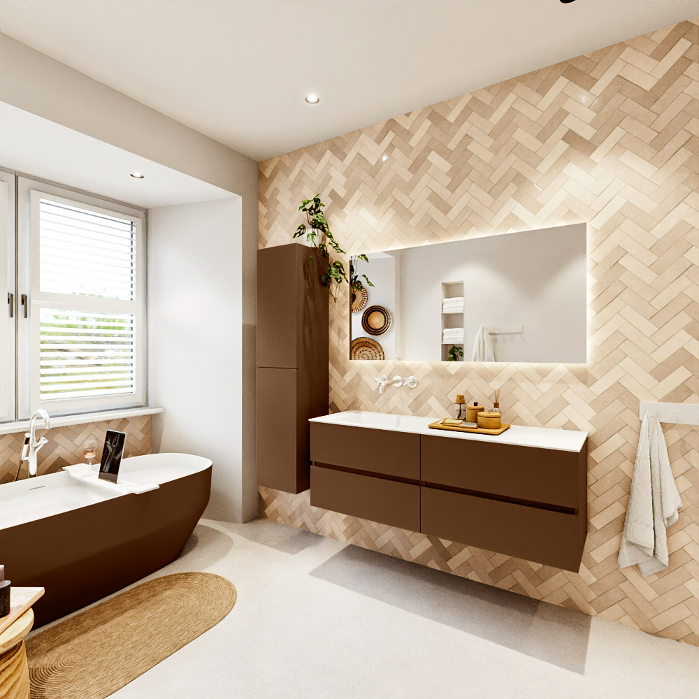 MONDIAZ VICA 140cm mueble de baño Rust 4 cajones. Lavabo CLOUD Izquierda sin orificio, color Talc. 3 MONDIAZ VICA 140cm mueble de baño Rust 4 cajones. Lavabo CLOUD Izquierda sin orificio, color Talc. - Imagen 3