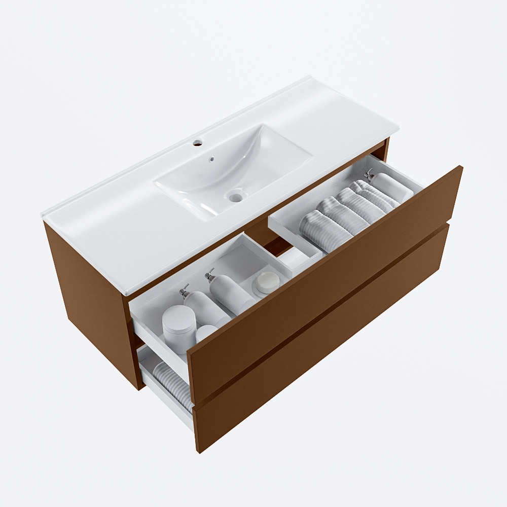 MONDIAZ VICA 120cm mueble de baño Rust 2 cajones. Lavabo DENIA Centro 1 orificio, color Blanco brillo. 7 MONDIAZ VICA 120cm mueble de baño Rust 2 cajones. Lavabo DENIA Centro 1 orificio, color Blanco brillo. - Imagen 7