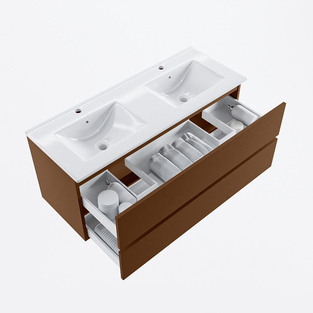 MONDIAZ VICA 120cm mueble de baño Rust 2 cajones. Lavabo DENIA Doble 2 orificios, color Blanco brillo. 7 MONDIAZ VICA 120cm mueble de baño Rust 2 cajones. Lavabo DENIA Doble 2 orificios, color Blanco brillo. - Imagen 7