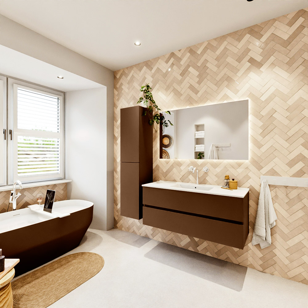 MONDIAZ VICA 120cm mueble de baño Rust 2 cajones. Lavabo DENIA Centro 1 orificio, color Blanco brillo. 4 MONDIAZ VICA 120cm mueble de baño Rust 2 cajones. Lavabo DENIA Centro 1 orificio, color Blanco brillo. - Imagen 4