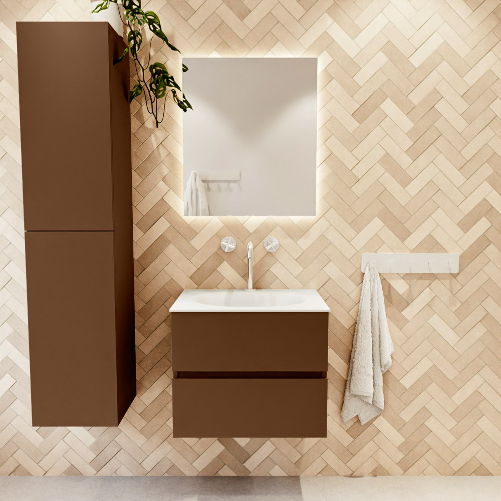 MONDIAZ VICA 60cm mueble de baño Rust 2 cajones. Lavabo MOON Centro 1 orificio, color Talc. 2 color Talc.