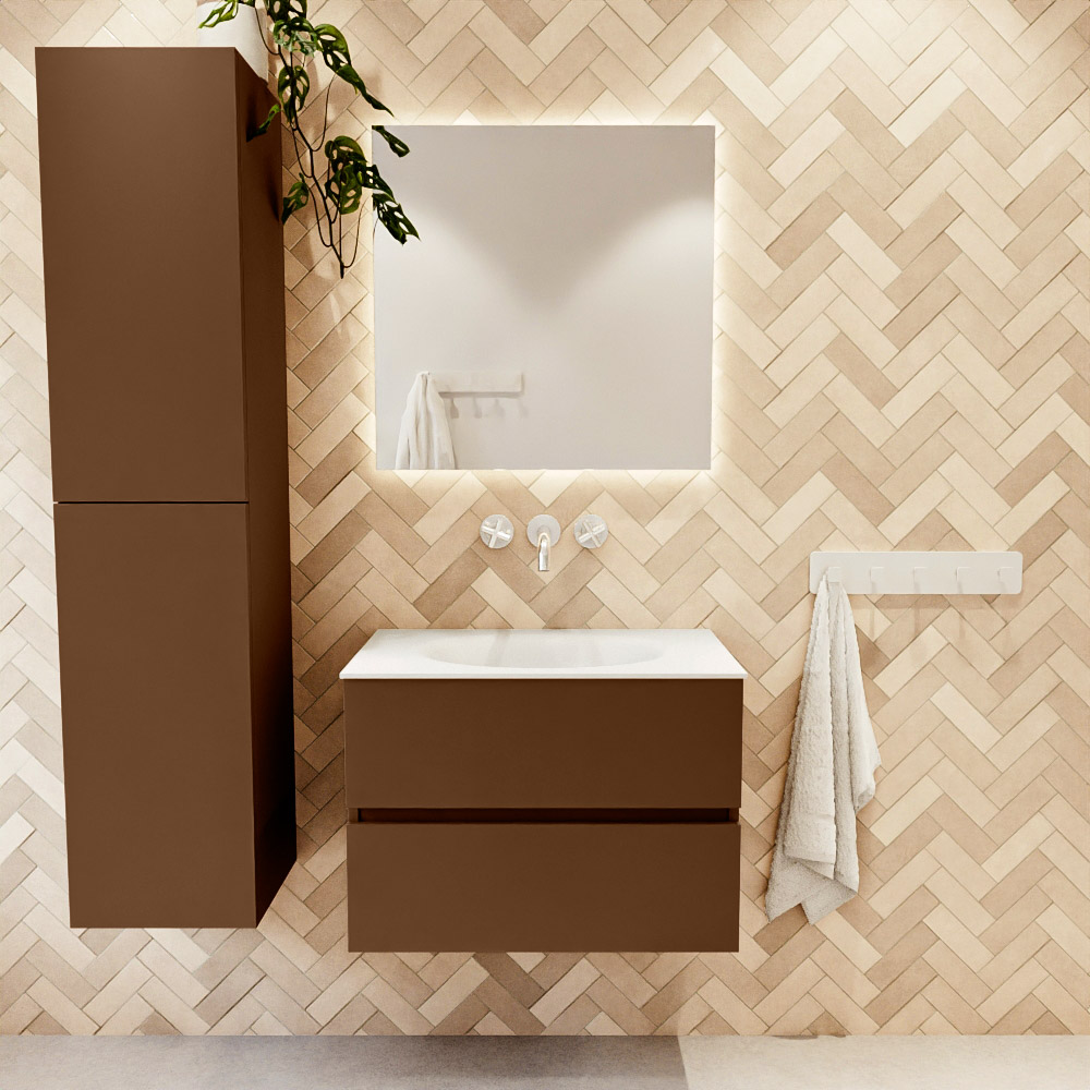 MONDIAZ VICA 70cm mueble de baño Rust 2 cajones. Lavabo MOON Centro sin orificio, color Talc. 2 color Talc.