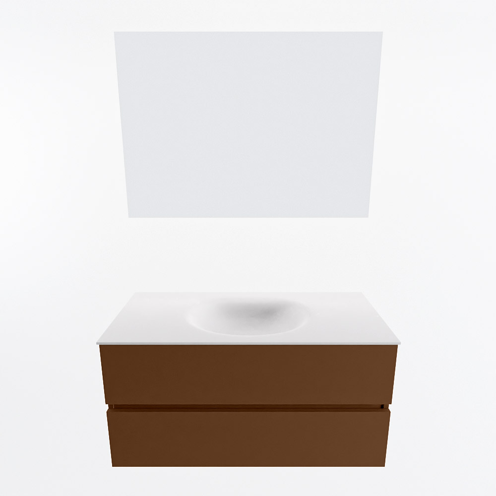 MONDIAZ VICA 100cm mueble de baño Rust 2 cajones. Lavabo MOON Centro 1 orificio color Talc con espejo LED. 5 MONDIAZ VICA 100cm mueble de baño Rust 2 cajones. Lavabo MOON Centro 1 orificio color Talc con espejo LED. - Imagen 5