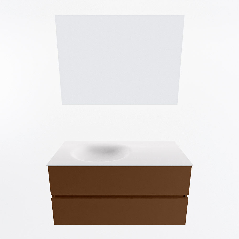 MONDIAZ VICA 100cm mueble de baño Rust 2 cajones. Lavabo MOON Izquierda 1 orificio color Talc con espejo LED. 5 MONDIAZ VICA 100cm mueble de baño Rust 2 cajones. Lavabo MOON Izquierda 1 orificio color Talc con espejo LED. - Imagen 5