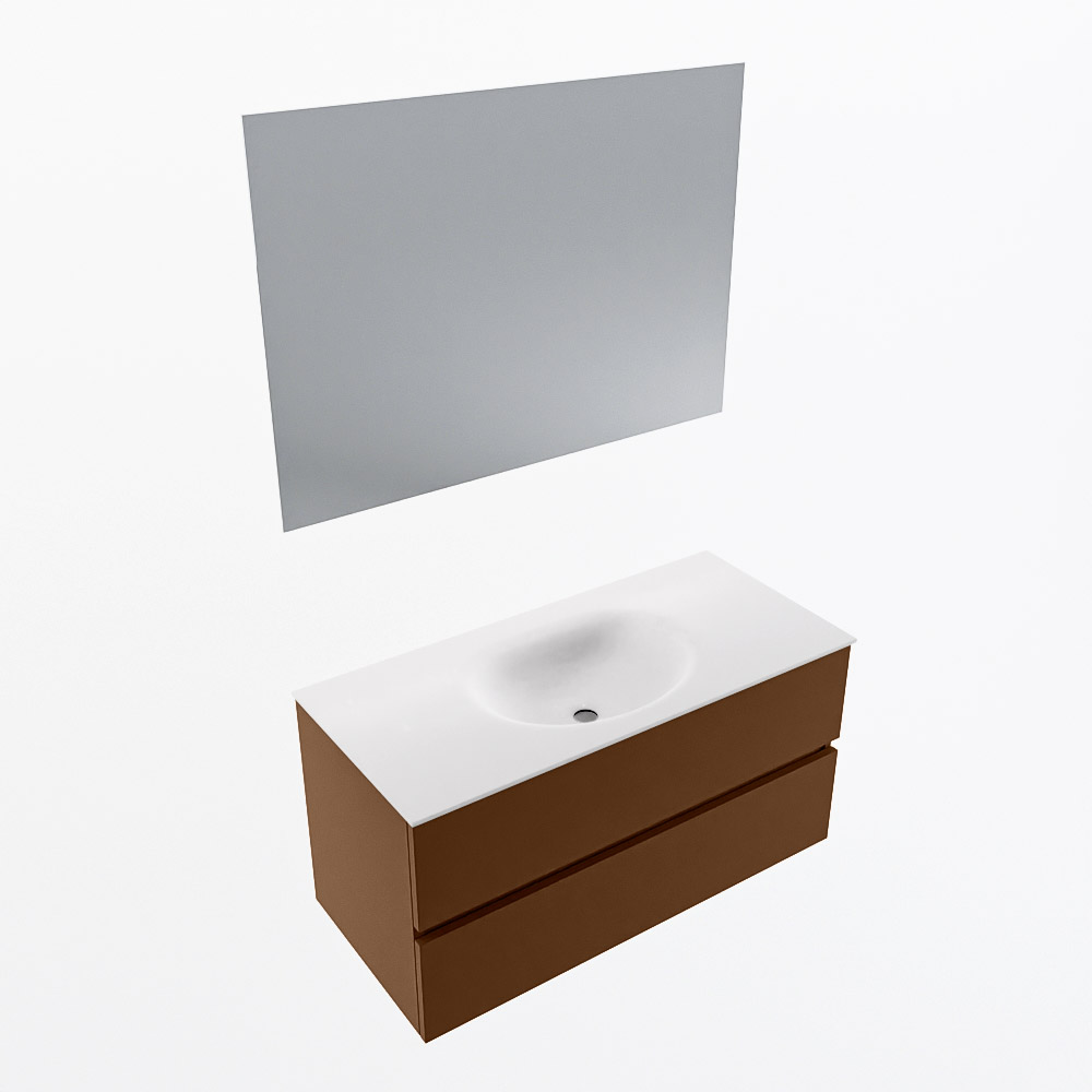 MONDIAZ VICA 100cm mueble de baño Rust 2 cajones. Lavabo MOON Centro 1 orificio color Talc con espejo LED. 6 MONDIAZ VICA 100cm mueble de baño Rust 2 cajones. Lavabo MOON Centro 1 orificio color Talc con espejo LED. - Imagen 6