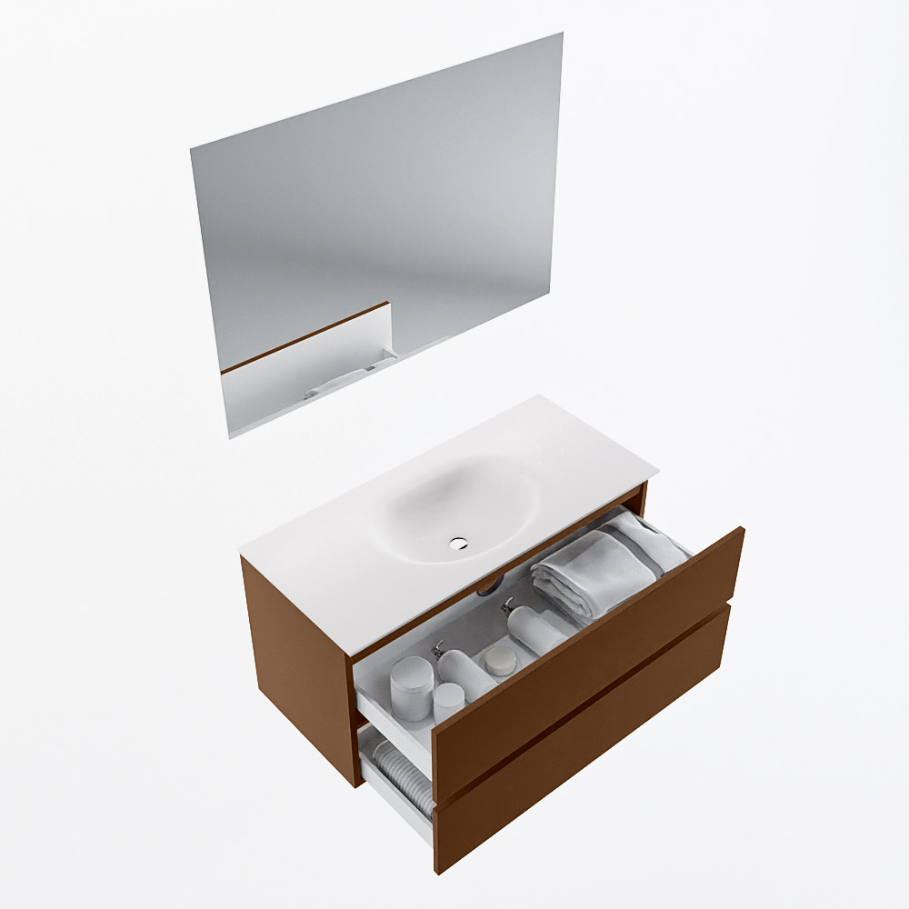 MONDIAZ VICA 100cm mueble de baño Rust 2 cajones. Lavabo MOON Centro 1 orificio color Talc con espejo LED. 7 MONDIAZ VICA 100cm mueble de baño Rust 2 cajones. Lavabo MOON Centro 1 orificio color Talc con espejo LED. - Imagen 7