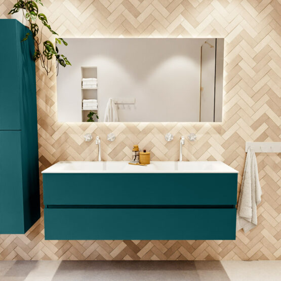 MONDIAZ VICA 140cm mueble de baño Smag 2 cajones. Lavabo CLOUD Doble 2 orificios