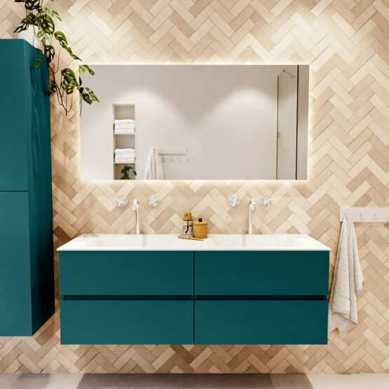 MONDIAZ VICA 140cm mueble de baño Smag 4 cajones. Lavabo CLOUD Doble 2 orificios