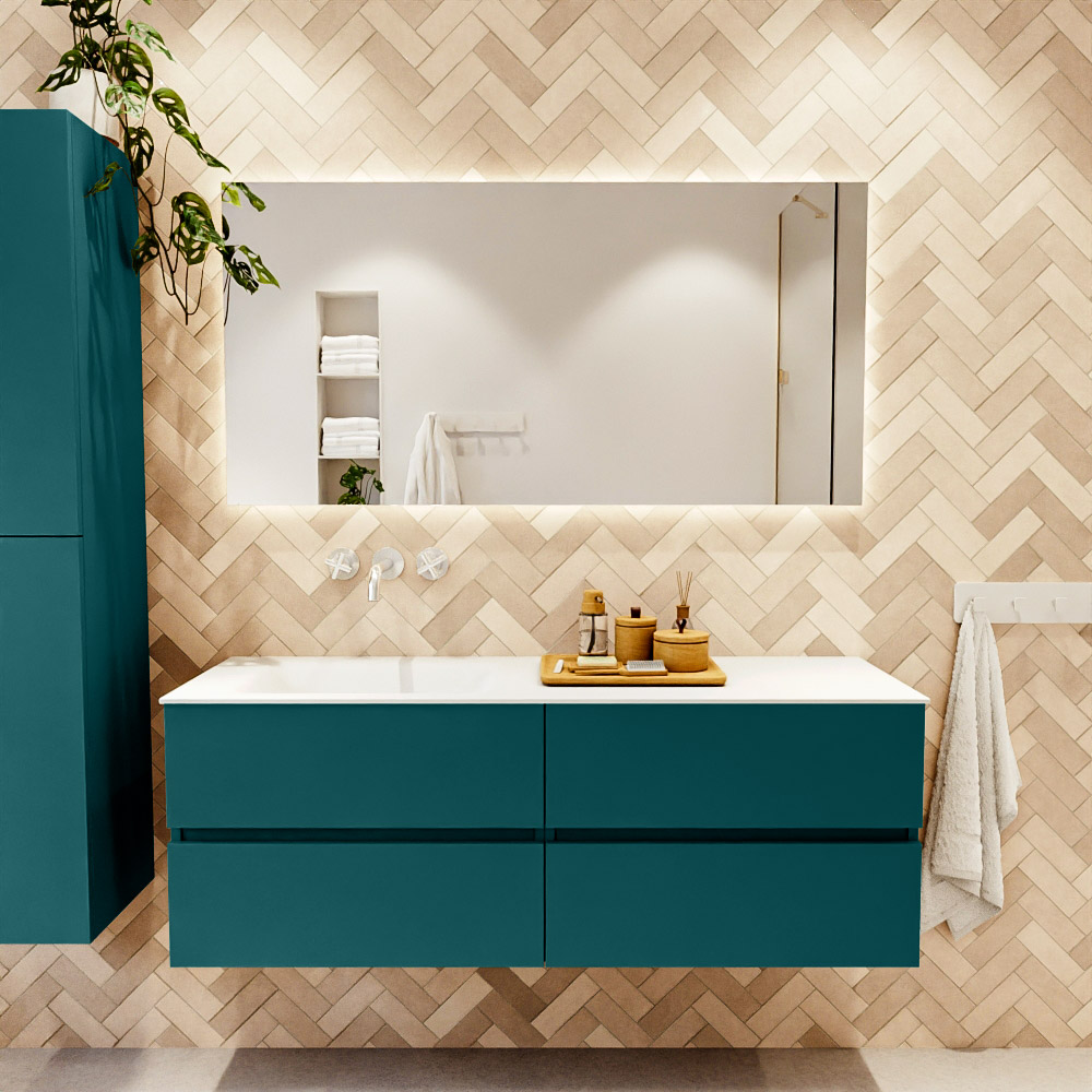 MONDIAZ VICA 140cm mueble de baño Smag 4 cajones. Lavabo CLOUD Izquierda sin orificio, color Talc. 2 color Talc.
