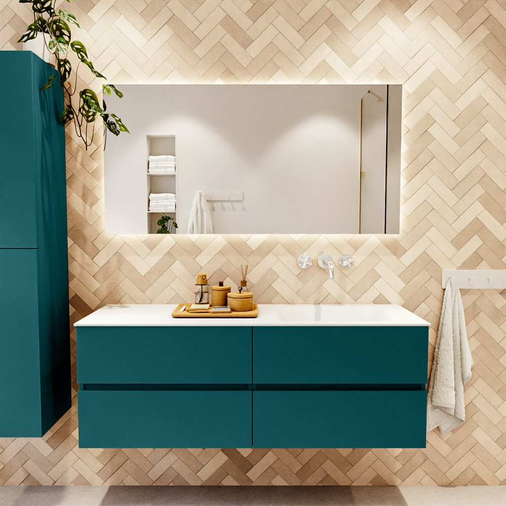 MONDIAZ VICA 140cm mueble de baño Smag 4 cajones. Lavabo CLOUD Derecho sin orificio, color Talc. 2 color Talc.