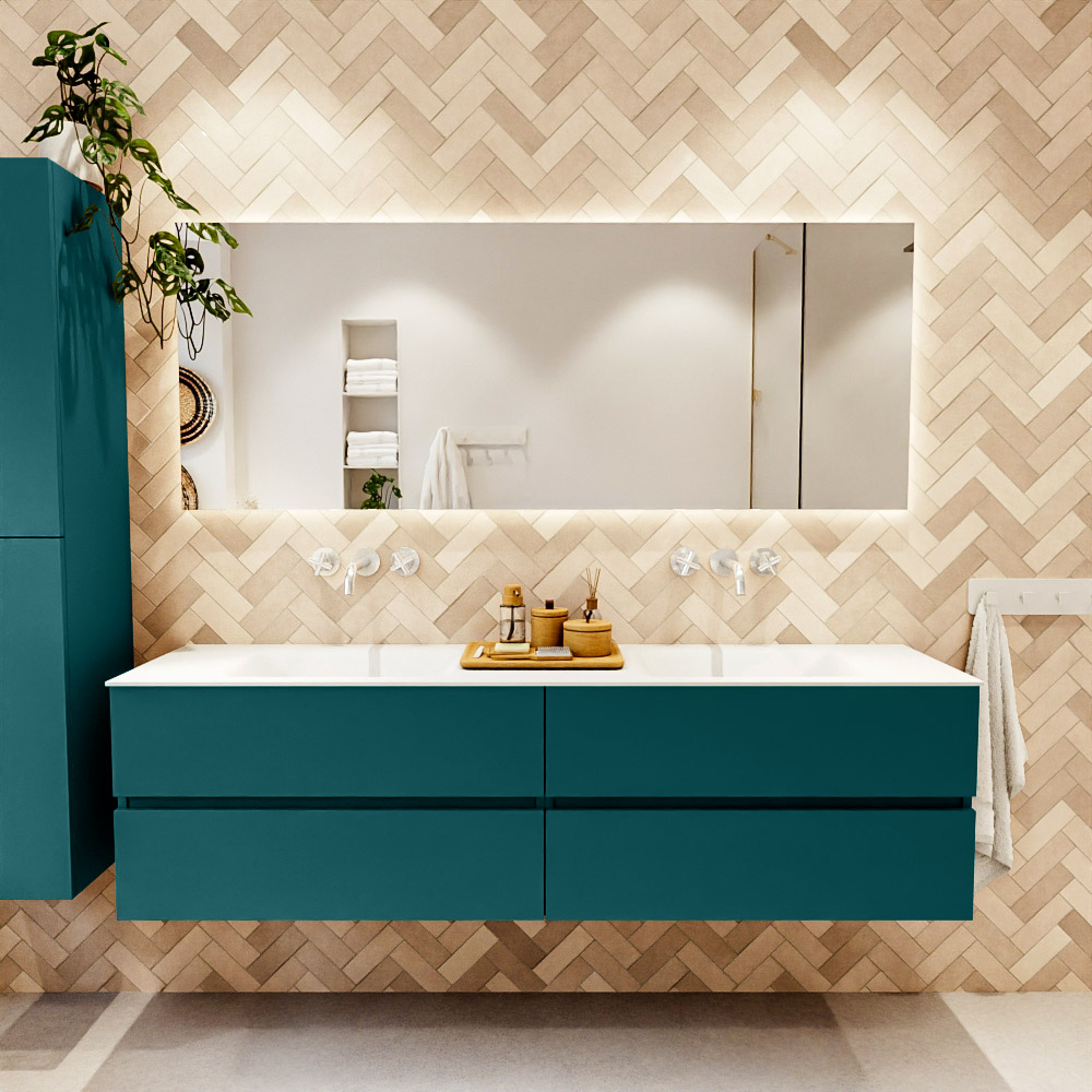 MONDIAZ VICA 180cm mueble de baño Smag 4 cajones. Lavabo CLOUD Doble sin orificio, color Talc. 2 color Talc.